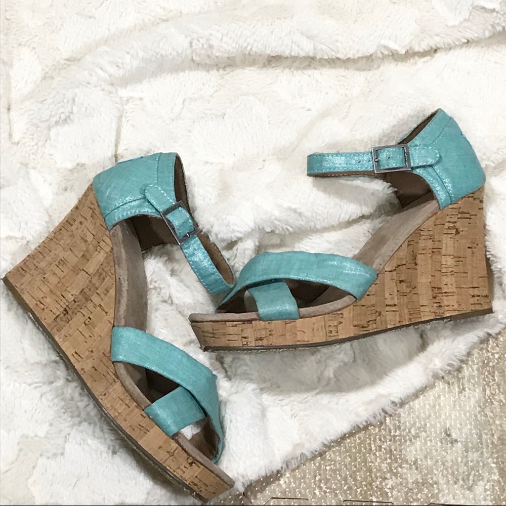 Aqua Shimmery Wedge Sandals